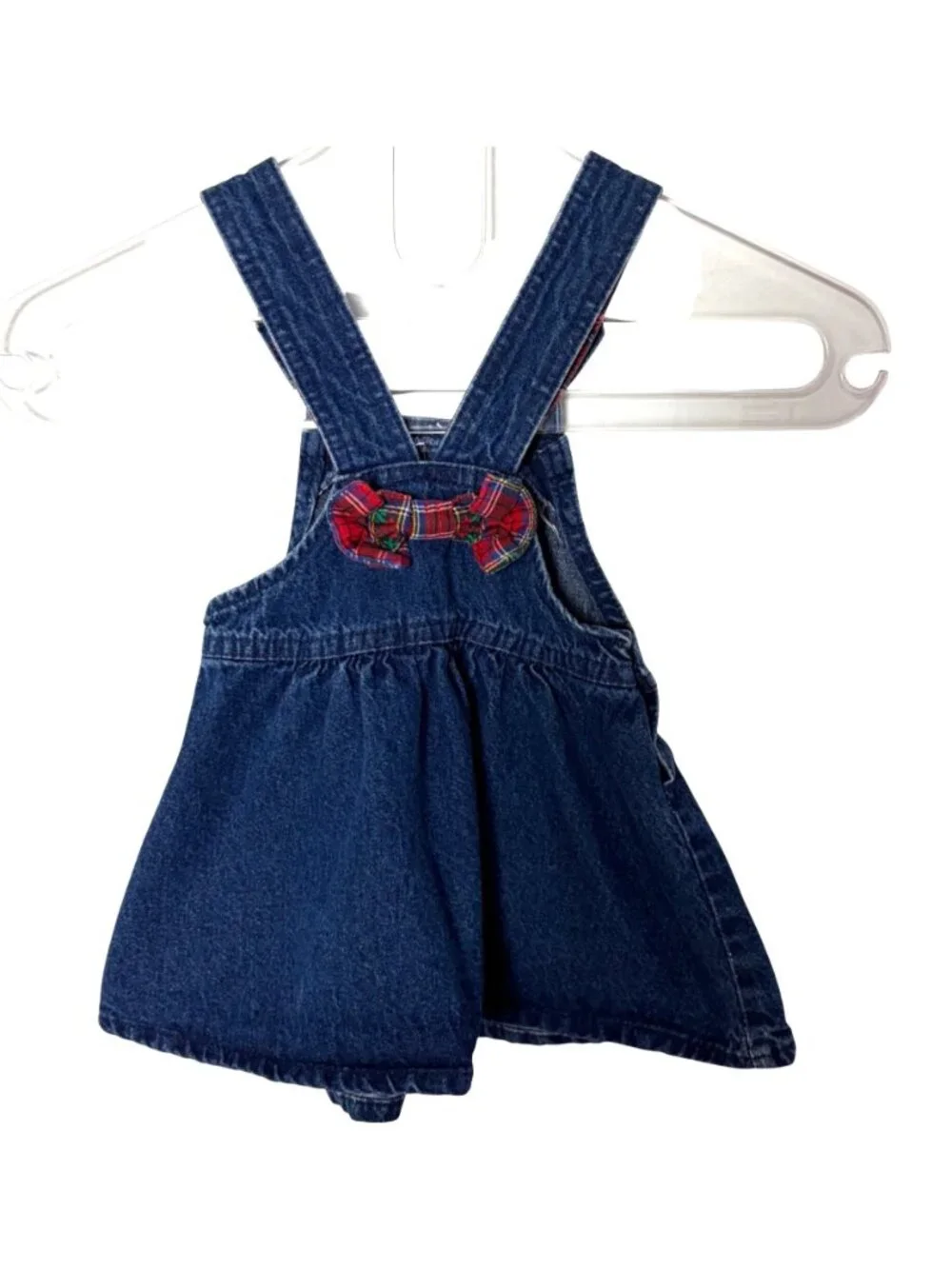Vintage OshKosh BGosh Denim Overall Vestbak Dress 18 Month Plaid Accents